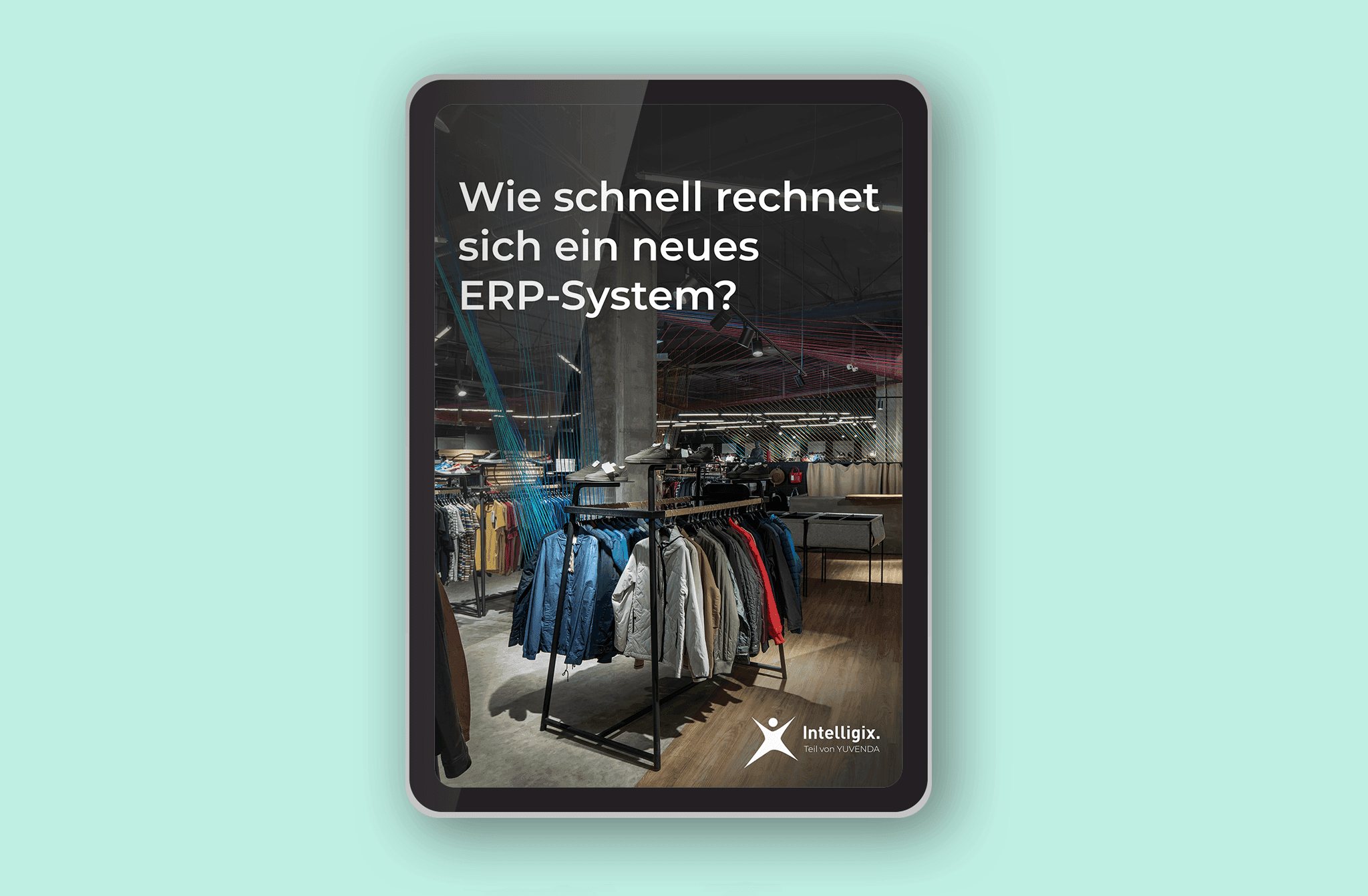 Tablet mit Whitepaper Titel Wie schnell rechnet sich ein neues ERP-System